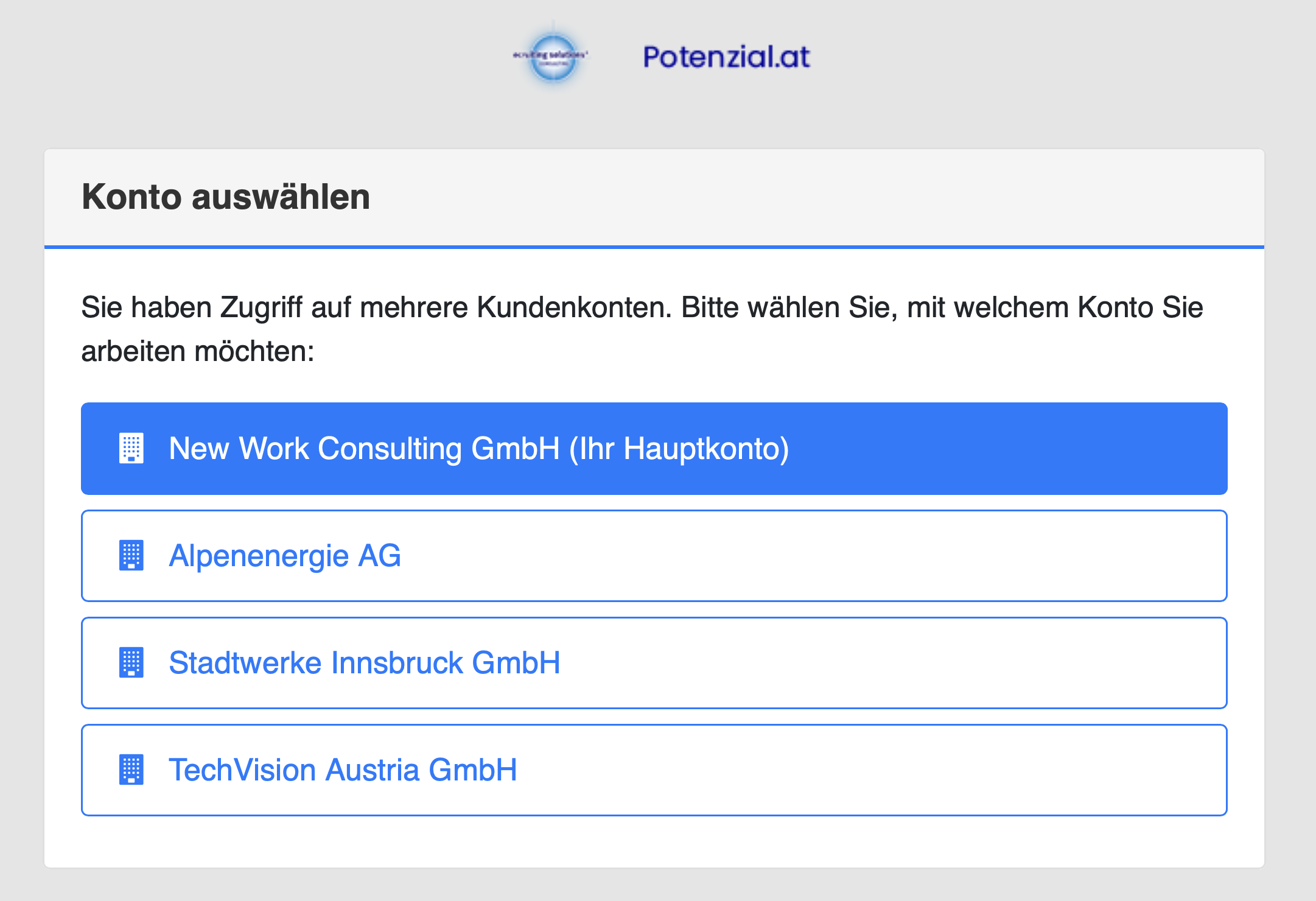 Partner-Account Kontoauswahl