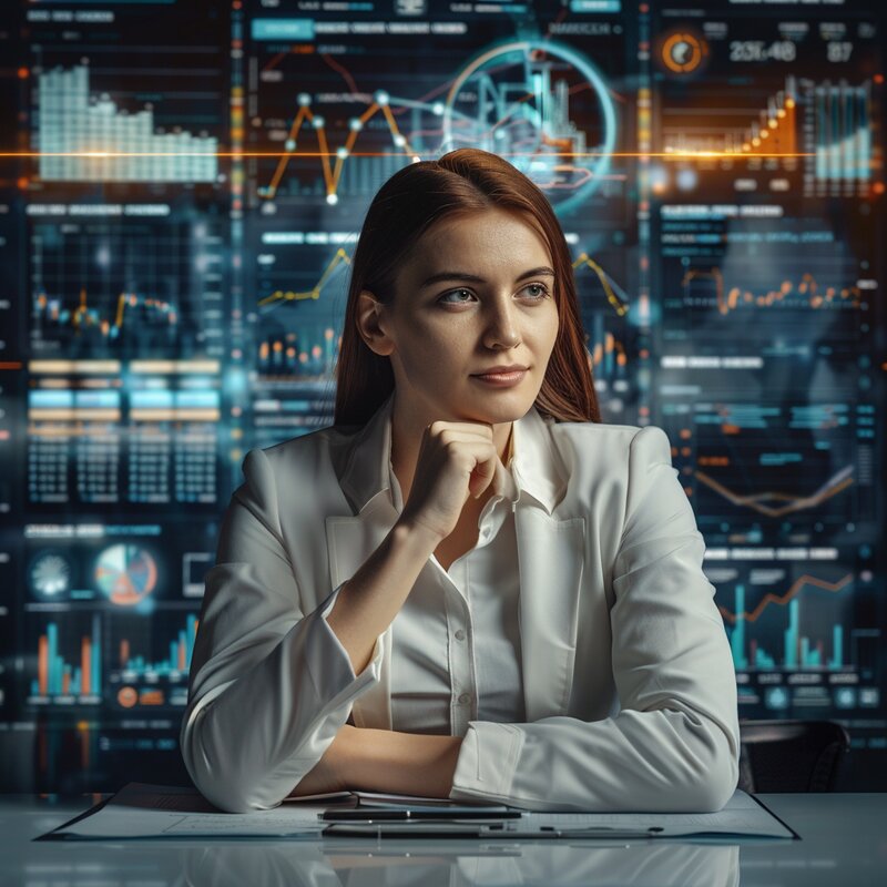 Konzeptfokus Symbol: Person mit abstrakten Ideen